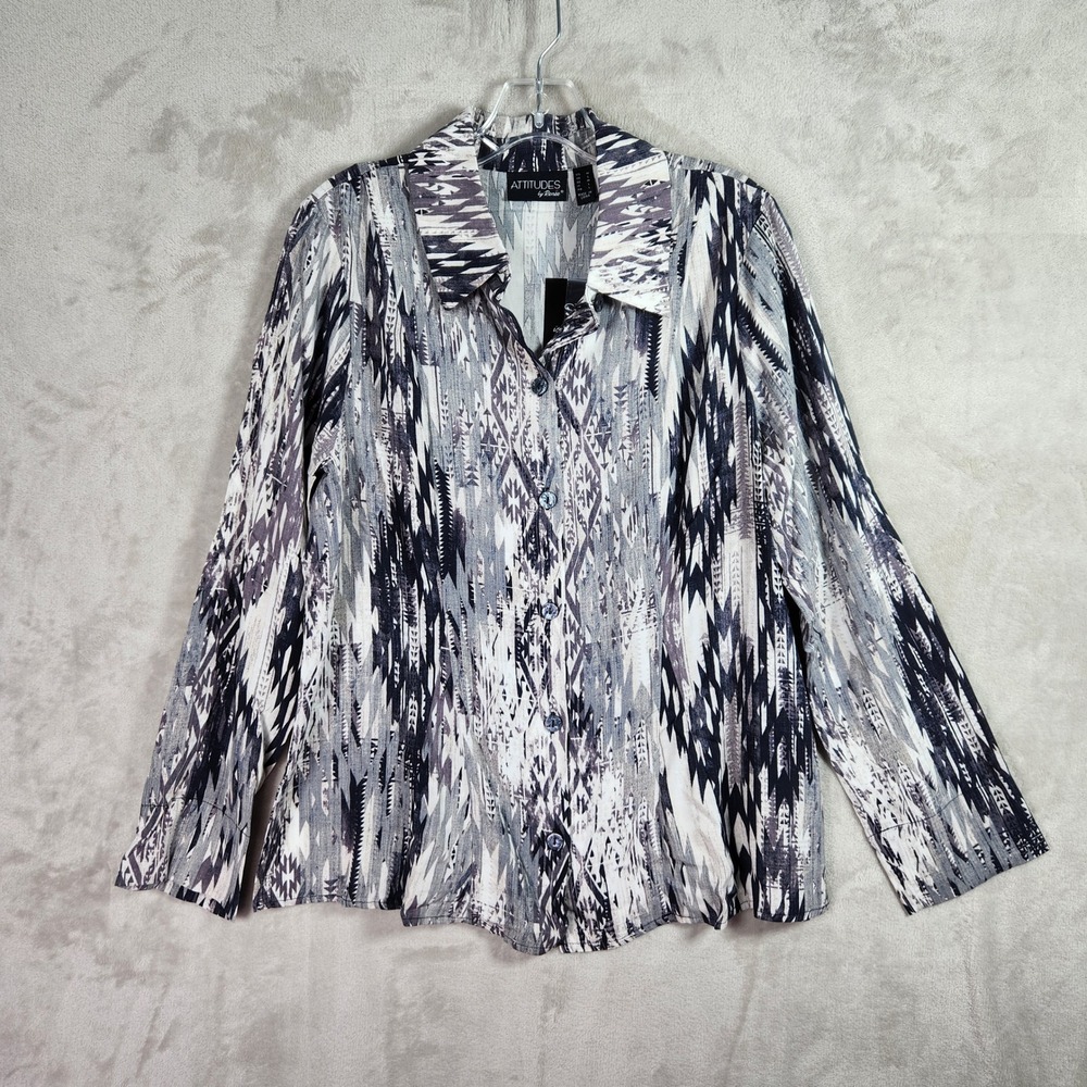 Attitudes by Renee Godet Woven Button Front Shirt‎ Onyx Nights Medium A612914